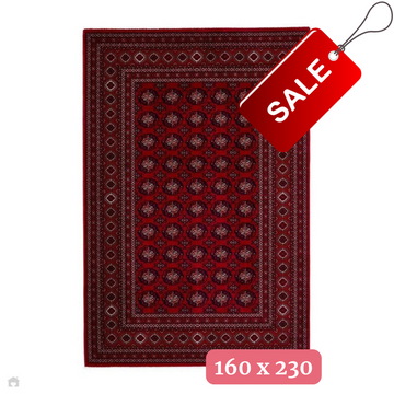 Dubai 62098 Traditional Bokhara Floral Motif Medallion Border Soft Patterned Deep Red/Navy/Black/White Rug 160 x 230 cm-Shop Returns-Rug Love - The Most Loved Rug Store